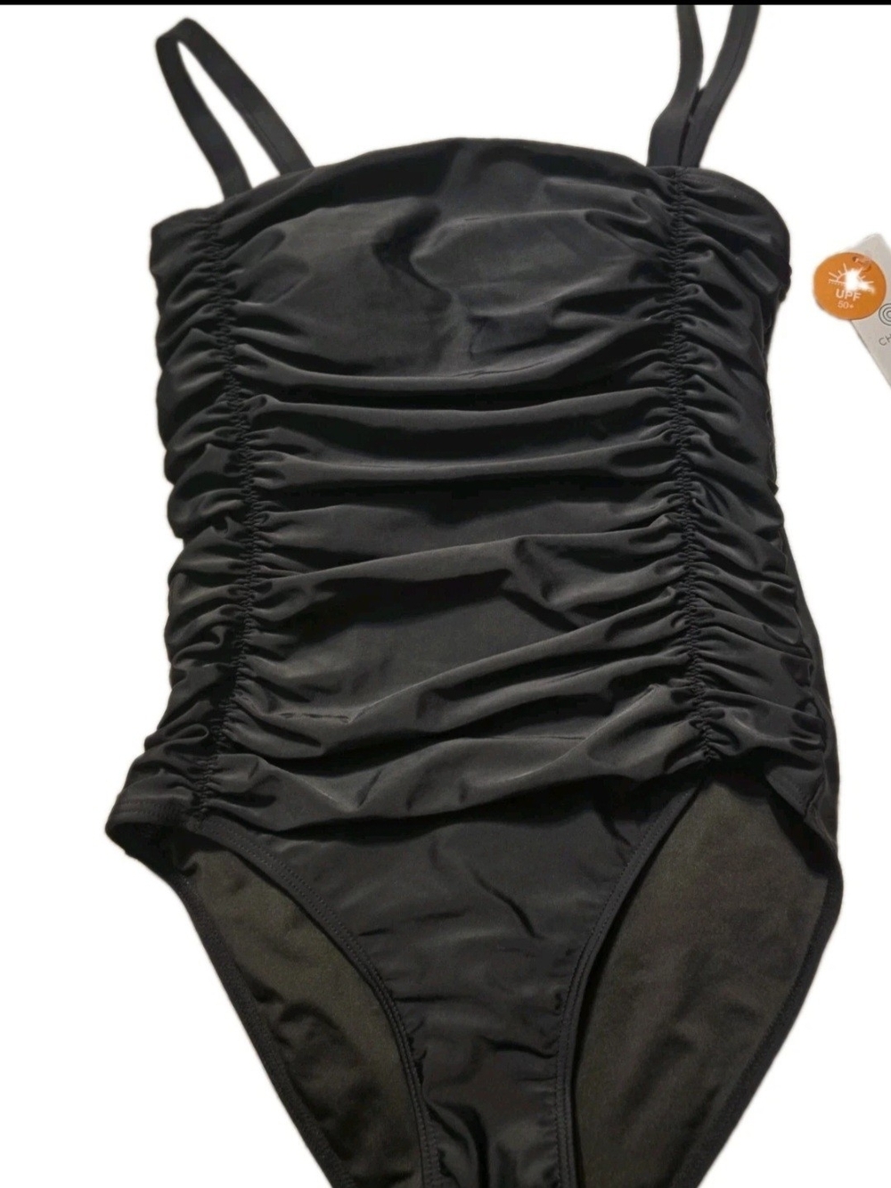 CHARMO Women's One Piece Swimsuit Black Solid UPF 50+ Regular Size S